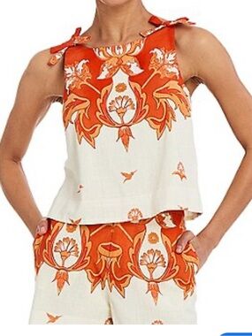 Mestiza Set Cream Shorts with Bold Orange Baroque Print and Top
